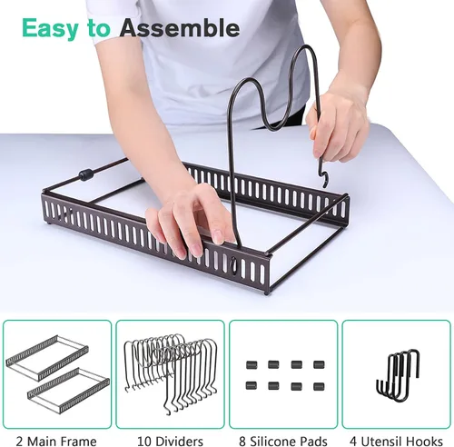 Miniatura 6 de Puricon Organizador expandible de ollas y sartenes para gabinete con 10 divisores, organizador de ollas y sartenes ajustables, estante para tapa