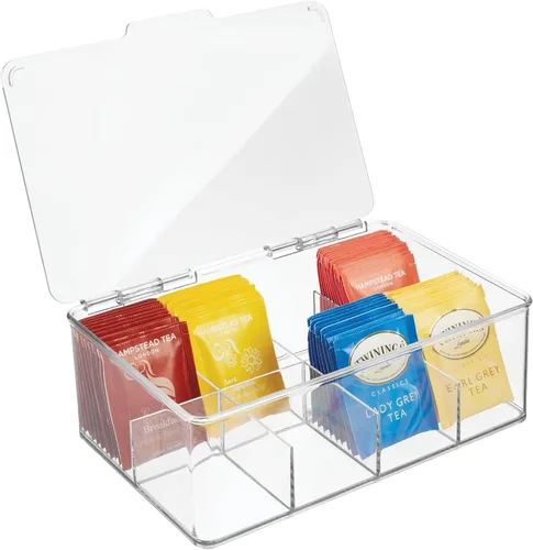 Miniatura 9 de mDesign Organizador de cocina de plástico, práctica caja de almacenamiento con 12 compartimentos y tapa con bisagras, caja de almacenamiento