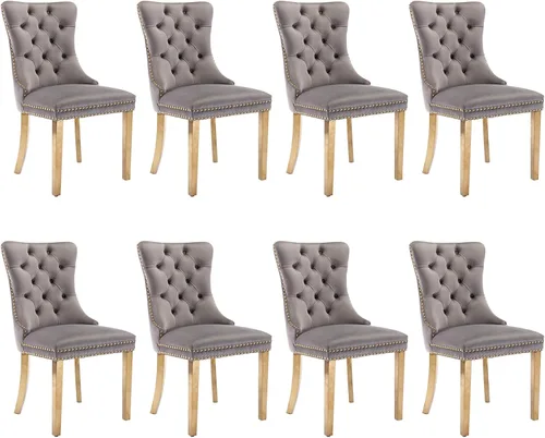 Miniatura 86 de SoarFlash Juego de 2 sillas de comedor de tela de lino, sillas de comedor tapizadas con ribete de cabeza de clavo y patas de madera de color claro