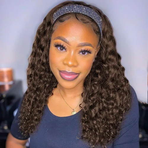 Miniatura 7 de Youngirl Peluca con Diadema de Ondas Profundas Ombré de Cabello Humano #4/27 Pelucas con Diadema Rizadas para Mujeres Negras Cabello Humano Sin