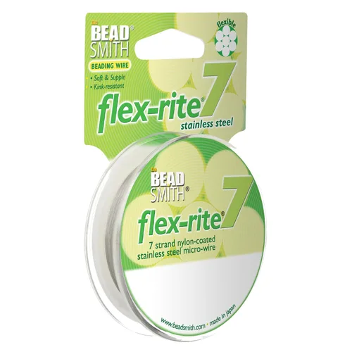 The Beadsmith Flex-Rite - Alambre de acero inoxidable recubierto de nailon de 7 hebras, 0.007 pulgadas de diámetro, transparente, carrete de 30