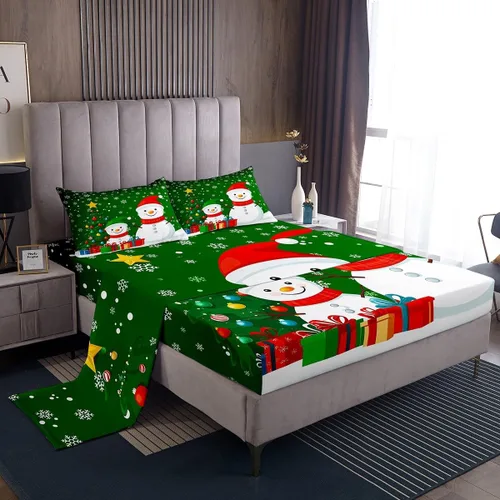 Miniatura 14 de Manfei juego de sábanas de Navidad tamaño completo, juego de ropa de cama con árbol de Navidad en forma de muñeco de nieve para la decoración