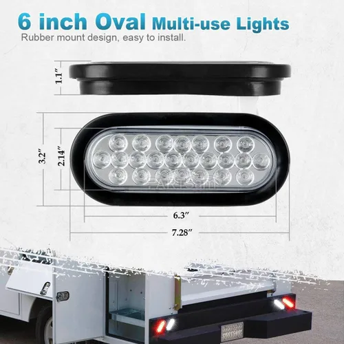 Miniatura 7 de Partsam 2 luces LED ovaladas rojas + 2 blancas de 6 pulgadas para remolque, kit de lente transparente, 24 LED, impermeable, parada, freno, giro