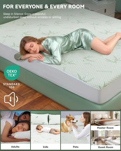 Miniatura 5 de Protector de colchón impermeable, 15% viscosa de bambú, funda de enfriamiento para personas que duermen con calor, tela de aire 3D, transpirable