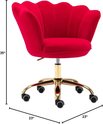 Miniatura 3 de Silla de trabajo cómoda para oficina en casa con ruedas, bonita y moderna tapizada de terciopelo con respaldo de concha, silla de escritorio de Rojo