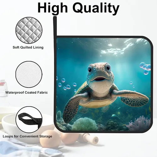 Miniatura 3 de 3D - Juego de 2 soportes para ollas sonrientes de tortuga, resistentes al calor, para cocinar, hornear, hacer barbacoas, regalos para mujeres
