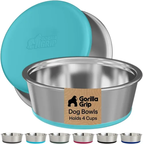 Miniatura 25 de GORILLA GRIP Tazones para perros, acero inoxidable 304 de grado alimenticio, capacidad para 2 tazas cada uno (16 onzas líquidas) para alimentos