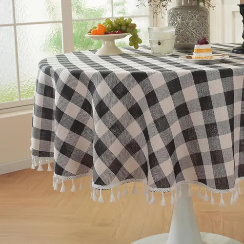 Miniatura 10 de Laolitou - Mantel a cuadros cuadrado lavable, resistente, de lino de algodón, a cuadros de búfalo, con borla, mantel de gingham para primavera