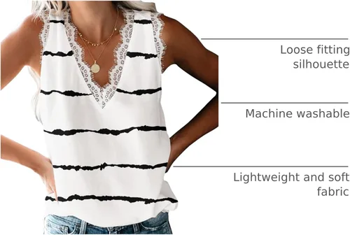Miniatura 199 de VIISHOW - Camiseta sin mangas, sexy, con cuello en V y bordes de encaje para mujer, camisola de vestir, camisas de gasa, sin mangas, casuales