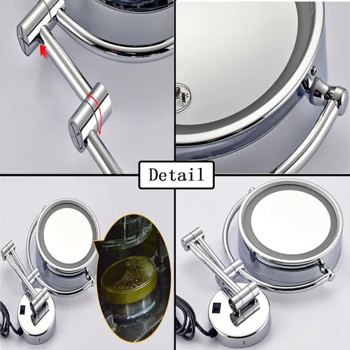 Miniatura 4 de Espejo de maquillaje montado en la pared, espejos de tocador con iluminación LED, rotación de 360 grados, doble cara para baño o dormitorio