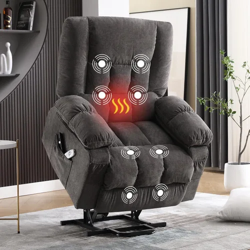 Miniatura 16 de MAHOMICO Silla reclinable eléctrica para personas mayores con masaje por vibración y calefacción lumbar, sofá reclinable eléctrico con bolsillo