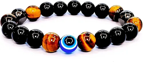 Miniatura 53 de Pulseras de triple protección con piedra de ojo de tigre de obsidiana negra con hematita para hombres y mujeres, pulsera de piedra curativa