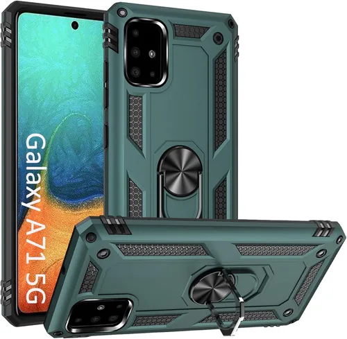 Miniatura 10 de Funda A71 5G para Samsung Galaxy A71 5G, con anillo de soporte, soporte ajustable, grado militar, protección resistente, a prueba de golpes, Negro