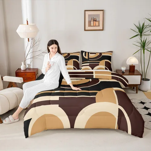 Miniatura 5 de Feelyou Juego de ropa de cama abstracta suave para niños y niñas, juego de edredón geométrico tamaño individual, edredón de rayas de microfibra