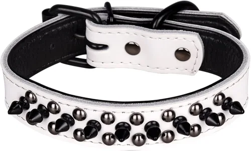 Miniatura 23 de Serijoars Collares ajustables de cuero genuino con tachuelas para mascotas pequeñas, medianas y grandes, Pit Bull, Bulldog, Pugs, Husky (M, morado)