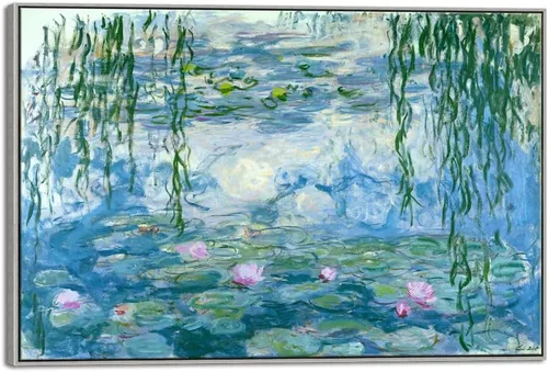 Miniatura 10 de Wieco Art Lienzo enmarcado para pared, impresión de nenúfares de Claude Monet, pinturas de reproducción, lienzo moderno, arte de pared