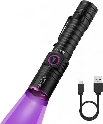 ALONEFIRE SV87 395nm Linterna UV Zoom 5W Tipo C USB recargable luz negra detector de dinero para curado de resina, detección de orina de mascotas,