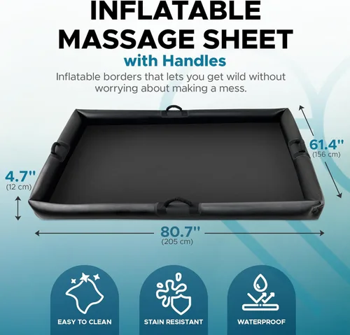 Miniatura 3 de Hoja de Masaje Nuru Inflable con Asas y Lados Inflables PVC Negro Duradero Impermeable 210 x 156 x 16 cm, 83 x 61 x 6 pulgadas Protección