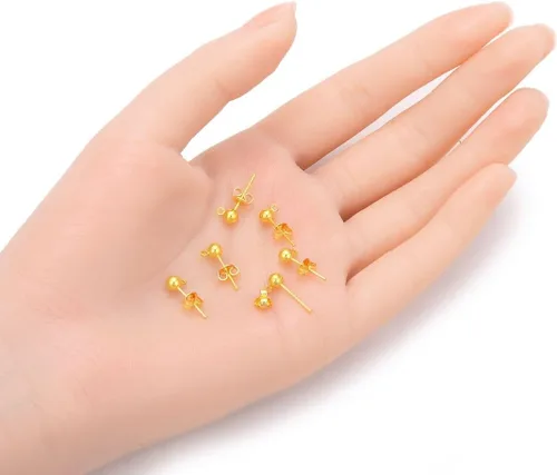 Miniatura 2 de Adabele 40 aretes hipoalergénicos de 0.157 in, anillo cerrado de bola de 0.157 in, 40 piezas en la parte trasera de tuerca chapada en oro amarillo