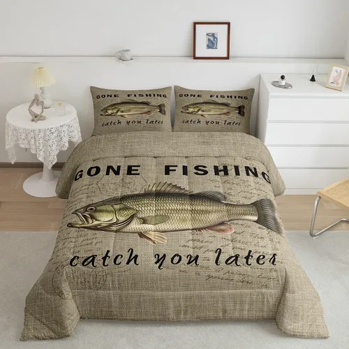Miniatura 57 de Erosebridal Juego de edredón de pesca tamaño individual para hombres, juego de ropa de cama de peces de lubina para pescadores, niños de caza