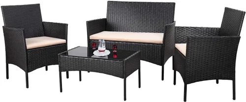 Homall Juego de 4 muebles de patio al aire libre, sillas de mimbre, para uso en interiores y exteriores, patio, porche, jardín, piscina, balcón