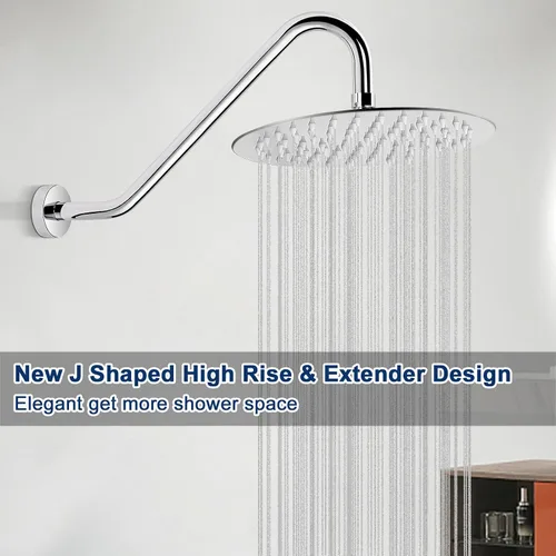 Miniatura 7 de NearMoon Brazo de extensión de ducha en forma de J, extensor de altura de cabezal de ducha de acero inoxidable con brida, diseño de tubo elevador