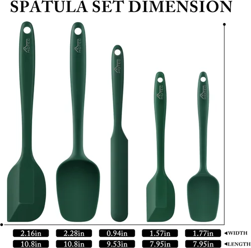 Miniatura 2 de HOTEC Juego de 5 espátulas de silicona resistentes a 315°C libres de BPA, espátulas de goma para la cocina, para hornear, mezclar para utensilios