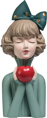 Figura decorativa de resina para niña, adorno creativo, esculturas y estatuas para el hogar, oficina, sala de estar, mesa, lazo con verde manzana