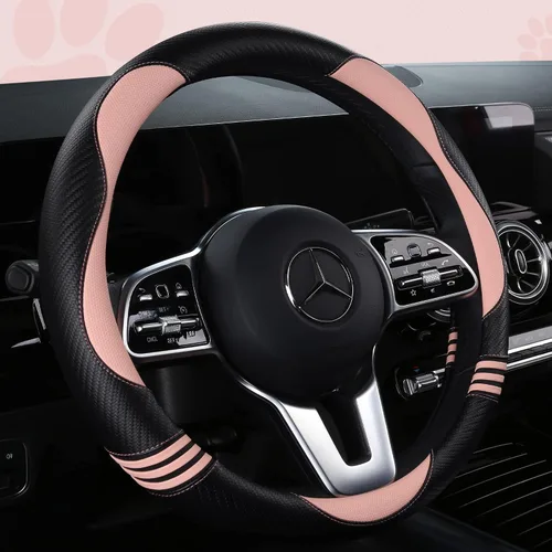 Miniatura 11 de HighnessHwoo Fundas acolchadas para volante de automóvil para mujer, de fibra de carbono, de piel sintética, accesorios interiores para vehículos