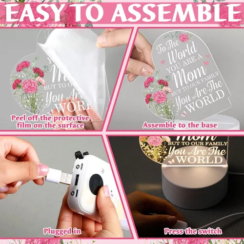 Miniatura 4 de Jetec Regalos del Día de la Madre Cumpleaños de Hija Hijo Navidad Regalo de Agradecimiento para Mamá Girasol Grabado Lámparas de Corazón de Acrílico