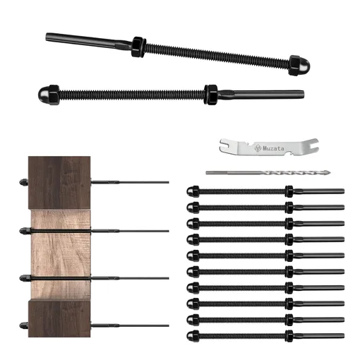 Miniatura 62 de Muzata Paquete de 10 accesorios de barandilla de cable negro de 1/8 pulgadas, tensor roscado a mano para poste de metal de 2 x 2 pulgadas, sistema