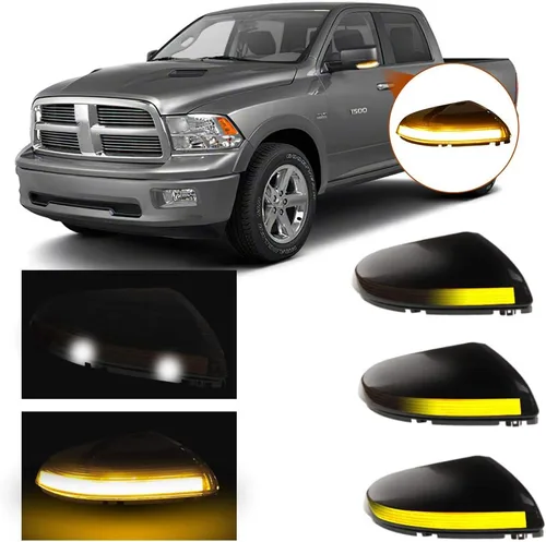 Miniatura 13 de Espejo lateral LED intermitente, luz de charco para conductor y pasajero, lente transparente para 68064948AA 68064949AA compatible con Dodge Ram