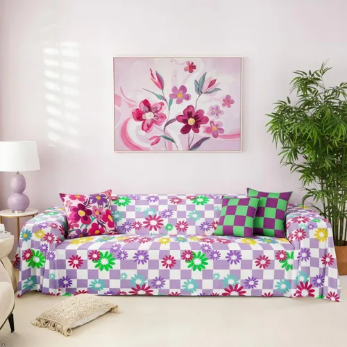 Miniatura 12 de Funda de sofá rústica con diseño bohemio y floral a cuadros de búfalo, lavable, moderna, con diseño geométrico de cuadrícula, antideslizante, funda