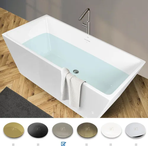 Miniatura 3 de FerdY Palawan - Bañera independiente de acrílico de 59 pulgadas, diseño contemporáneo rectangular para bañera de inmersión independiente, Drenaje