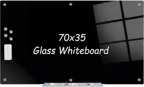 Miniatura 10 de Pizarra blanca magnética de vidrio negro, pizarra de borrado en seco de vidrio negro de 4 x 3 pies, pizarra blanca de vidrio templado sin marco