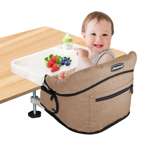 Miniatura 10 de Silla alta de gancho con bandeja desmontable, silla alta portátil plegable de viaje para bebé, asiento de alimentación ligero con bolsa de Negro