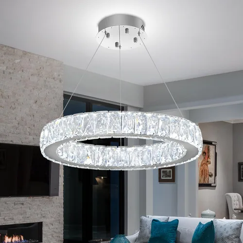 Miniatura 9 de Araña de Cristal LED Moderna Regulable de 8" Anillo Dorado Luminarias Colgantes para Isla de Cocina Comedor Sala de Estar
