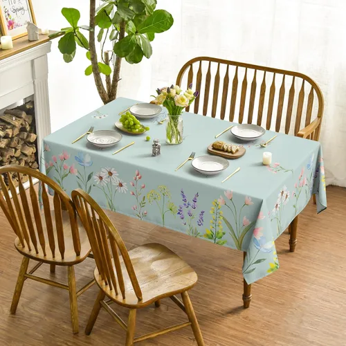 Miniatura 2 de Horaldaily Mantel de Primavera 52×70 Pulgadas Rectangular, Acuarela Flores Silvestres Florecientes Floral Verde Lavable Cubierta de Mesa Estacional