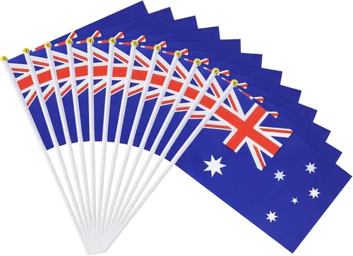 Bandera de Australia Pequeña Bandera Australiana Paquete de 12 Mini Banderas de Mano Australianas en Palos para Desfiles de Fiesta, Eventos