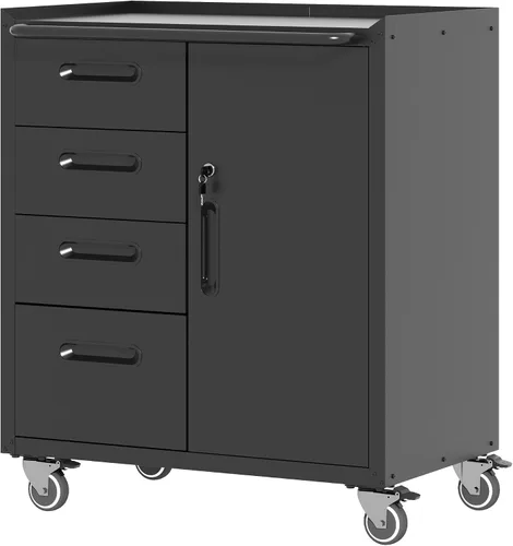 Miniatura 8 de Armario de almacenamiento de metal con estantes ajustables, armario de herramientas de garaje con 2 puertas con cerradura para oficina, hogar, Blanco