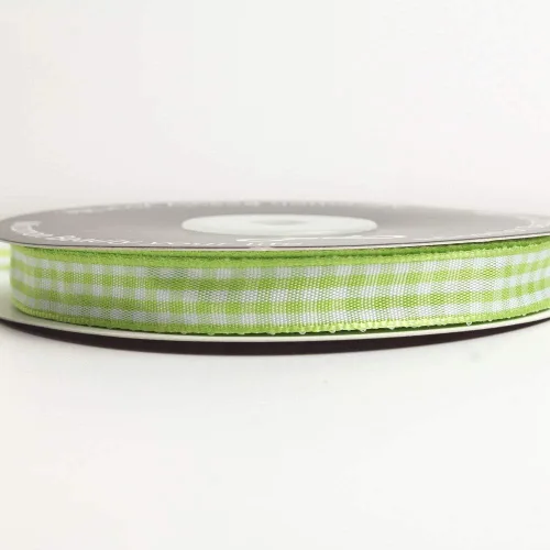 Miniatura 4 de Rollo de cinta a cuadros a cuadros verde manzana, 25 yardas cada rollo, 100% poliéster (3/8 pulgadas, verde manzana)
