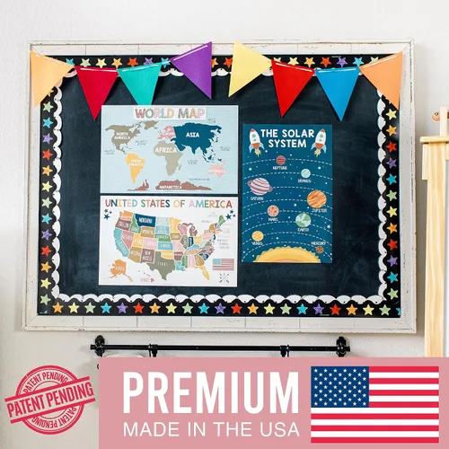 Miniatura 3 de Hadley Designs 4 carteles del alfabeto, mapa de Estados Unidos, mapa del mundo y sistema solar, gráficos ABC laminados para decoración de pared