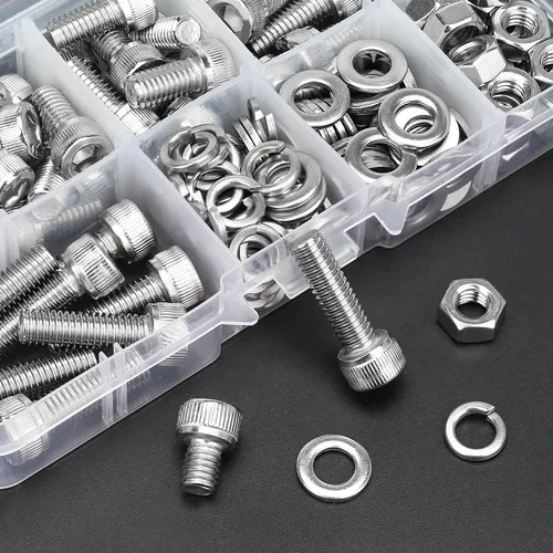 Miniatura 4 de HELIFOUNER 140 piezas M6 x 0.315 in /0.394 in /0.472 in /0.630 in /0.787 in, cabeza hexagonal, tornillos métricos, arandelas, tuercas, kit