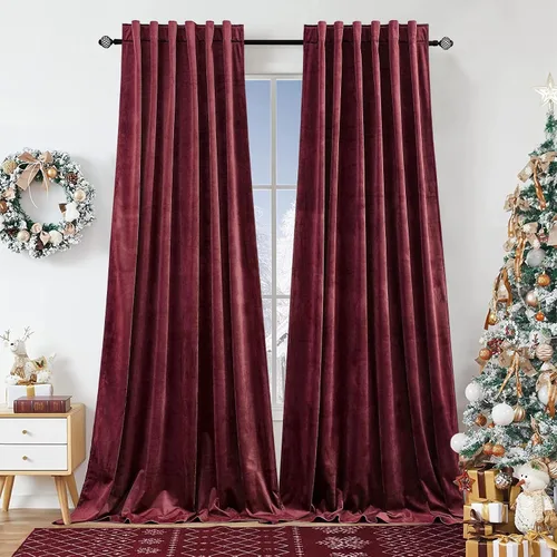 Dchola Cortinas de terciopelo rojo vino para ventana de dormitorio con pestaña trasera, cortinas pesadas de lujo vintage súper suaves, cortinas