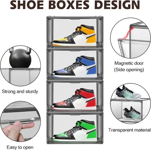Miniatura 3 de Paquete de 2 cajas de zapatos de acrílico para armario, transparentes, apilables, tamaño 12 contenedores de almacenamiento de zapatos con tapas