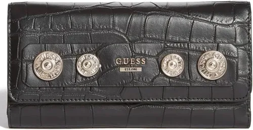 GUESS Anne Marie - Bolso de mano grande con detalle de tachuelas en relieve, diseño de cocodrilo, color negro, Negro -, Tri-fold