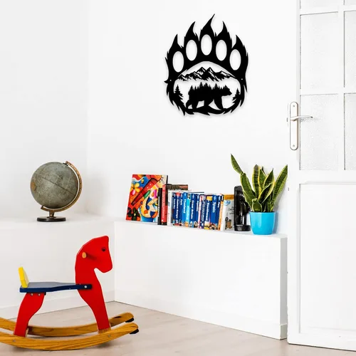 Miniatura 5 de Decoración rústica de pata de oso de caza de cabaña, arte de pared de oso de metal, 14.5 x 11.8 pulgadas, negro para baño, sala de estar, dormitorio