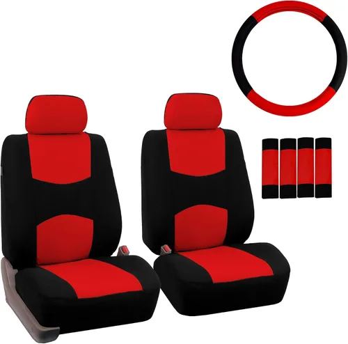 Miniatura 10 de Fundas de asientos para auto de tela lisa y almohadillas para cinturón y volante, diseño universal FH-FB050102 y FH2033, Beige1