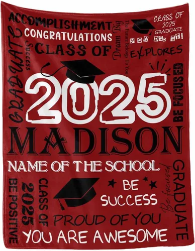 Miniatura 41 de MyPupSocks Manta personalizada para regalo de graduación, felicitaciones clase de 2025, manta azul personalizada de forro polar 2025 para hermana