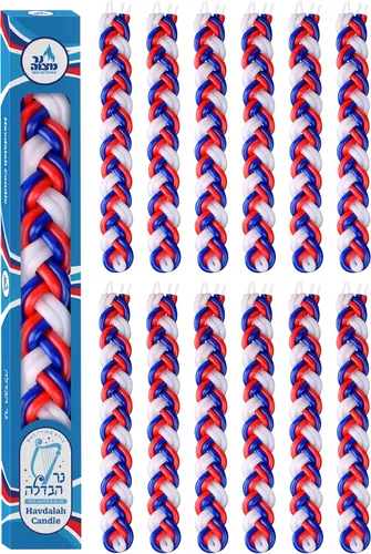 Miniatura 6 de Ner Mitzvah Vela Havdalah trenzada – Vela Havdallah grande de cera de parafina roja, azul y blanca hecha a mano – Regalo de Shabat Judaica